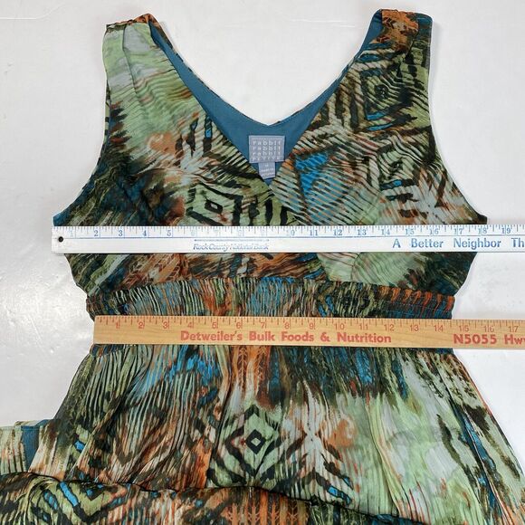 Rabbit Rabbit Rabbit Petite Maxi Dress Sz 12 Aztec/Tribal Pattern Green/Orange - Picture 3 of 11